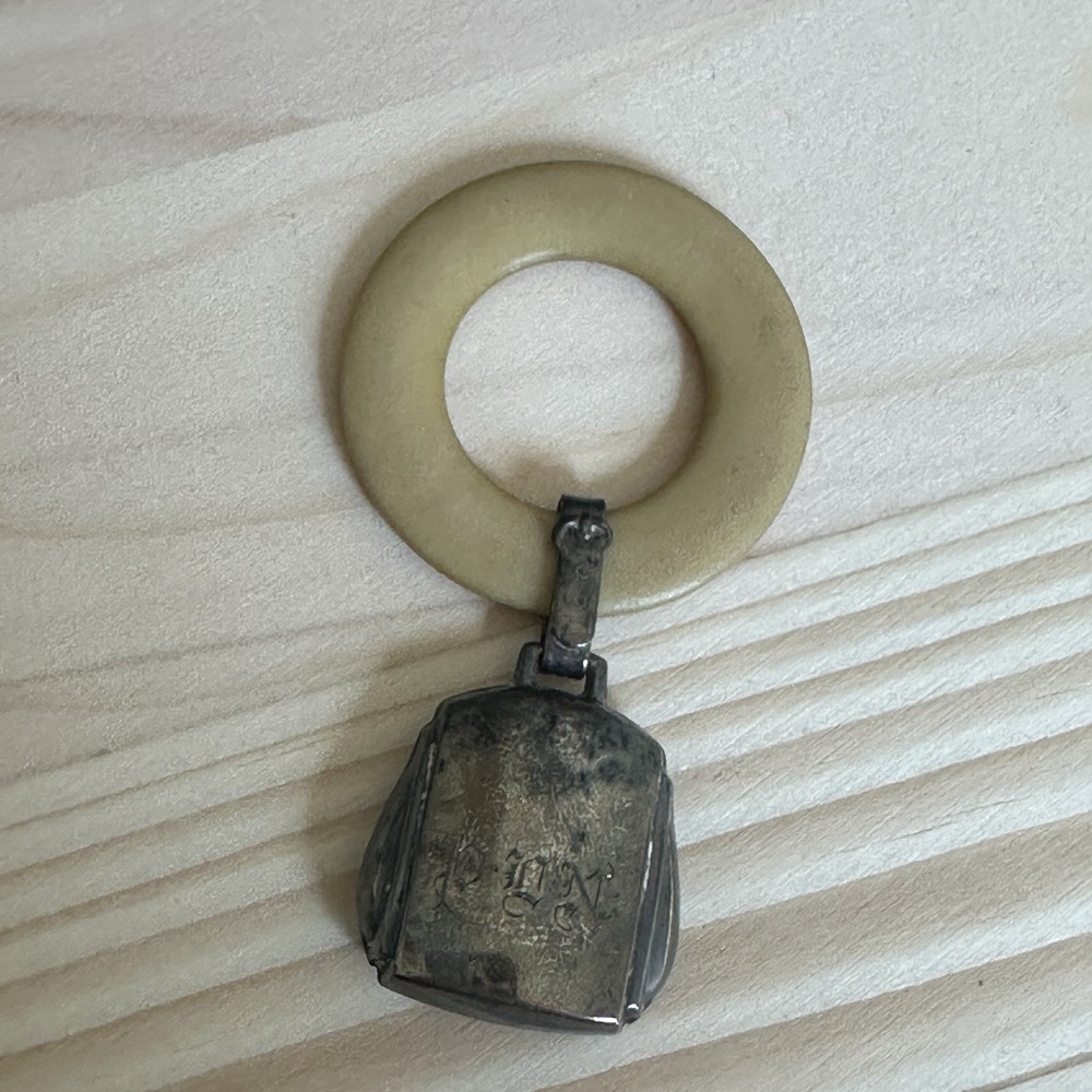 Antique Webster Baby Rattle Bell Teething Ring 3 Inch Sterling Monogram 13.0g‎